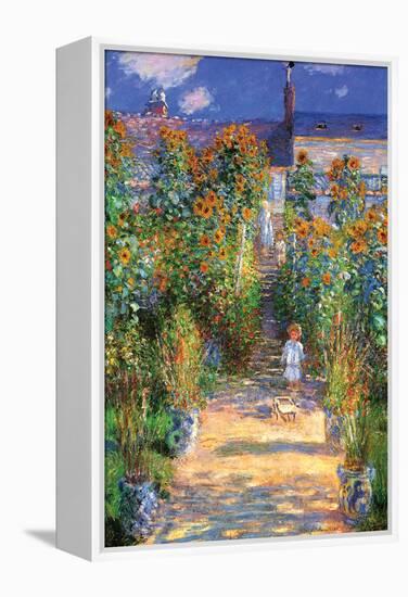 The Artist's Garden at Vetheuil-Claude Monet-Framed Stretched Canvas