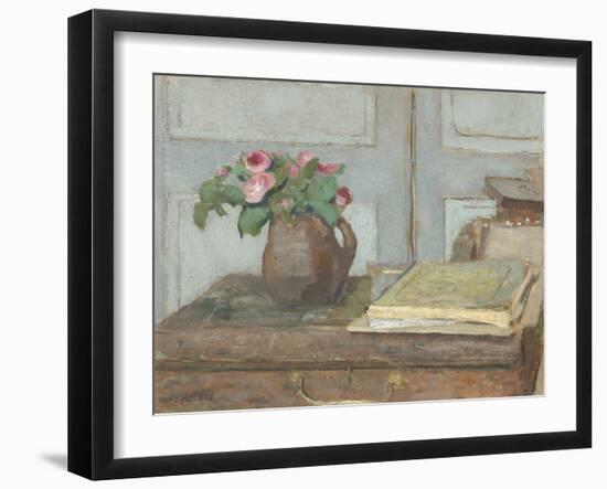 The Artist's Paint Box and Moss Roses, by Edouard Vuillard, 1898, French painting,-Edouard Vuillard-Framed Art Print