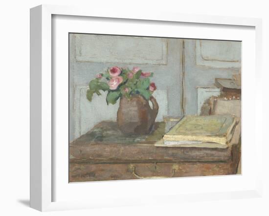 The Artist's Paint Box and Moss Roses, by Edouard Vuillard, 1898, French painting,-Edouard Vuillard-Framed Art Print