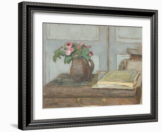 The Artist's Paint Box and Moss Roses, by Edouard Vuillard, 1898, French painting,-Edouard Vuillard-Framed Art Print