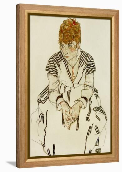 The Artist's Sister-In-Law in Striped Dress, Seated, 1917-Egon Schiele-Framed Premier Image Canvas
