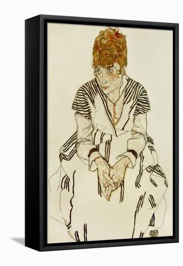 The Artist's Sister-In-Law in Striped Dress, Seated, 1917-Egon Schiele-Framed Premier Image Canvas