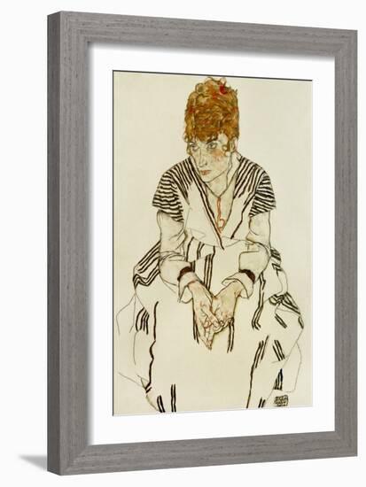 The Artist's Sister-In-Law in Striped Dress, Seated, 1917-Egon Schiele-Framed Giclee Print