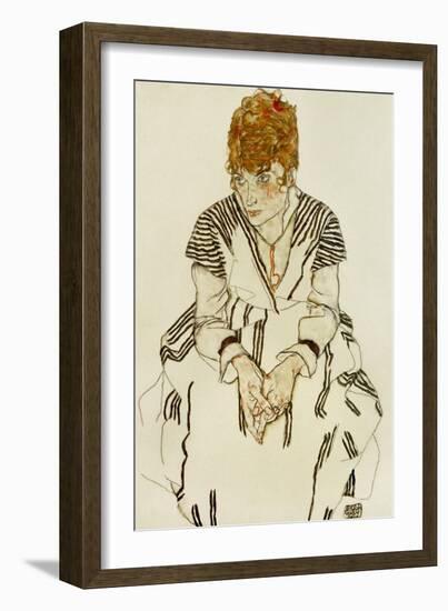 The Artist's Sister-In-Law in Striped Dress, Seated, 1917-Egon Schiele-Framed Giclee Print