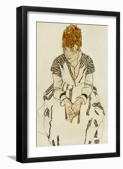 The Artist's Sister-In-Law in Striped Dress, Seated, 1917-Egon Schiele-Framed Giclee Print