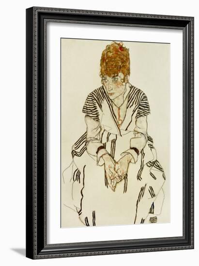 The Artist's Sister-In-Law in Striped Dress, Seated, 1917-Egon Schiele-Framed Giclee Print