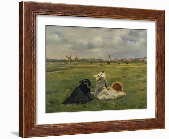 The Artist's Wife and Mother in the Meadow (Oder: the Swallows), 1873-Edouard Manet-Framed Giclee Print