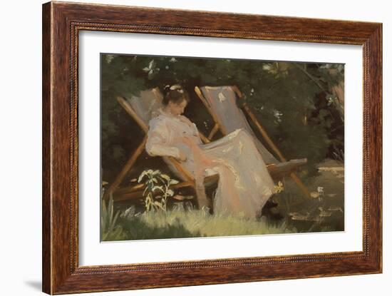 The Artist's Wife Sitting in a Garden Chair at Skagen, 1893-Peder Severin Kröyer-Framed Giclee Print