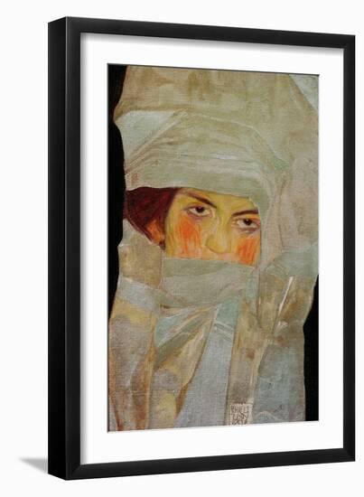 The Artists sister Melanie with Silver-Colored Scarves, 1908-Egon Schiele-Framed Giclee Print