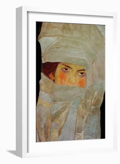 The Artists sister Melanie with Silver-Colored Scarves, 1908-Egon Schiele-Framed Giclee Print