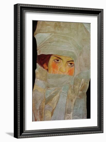 The Artists sister Melanie with Silver-Colored Scarves, 1908-Egon Schiele-Framed Giclee Print