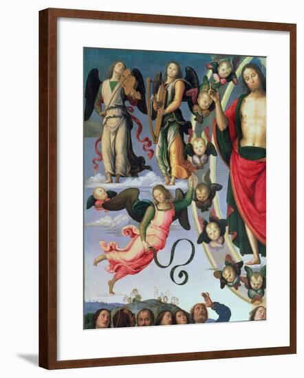 The Ascension of Christ, Detail of Christ and Musician Angels, Upper Right Section, 1495-98-Pietro Perugino-Framed Giclee Print