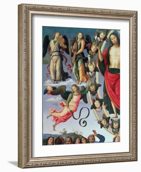 The Ascension of Christ, Detail of Christ and Musician Angels, Upper Right Section, 1495-98-Pietro Perugino-Framed Giclee Print
