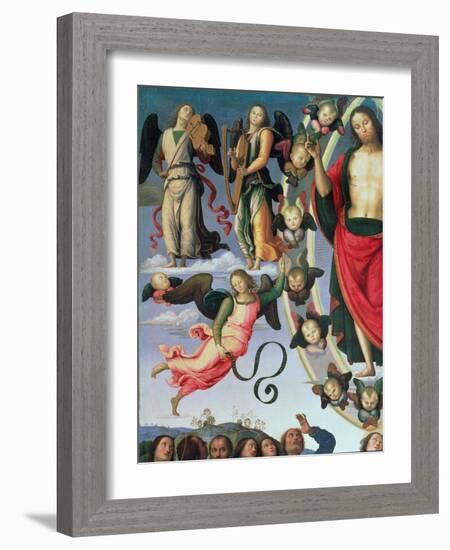 The Ascension of Christ, Detail of Christ and Musician Angels, Upper Right Section, 1495-98-Pietro Perugino-Framed Giclee Print