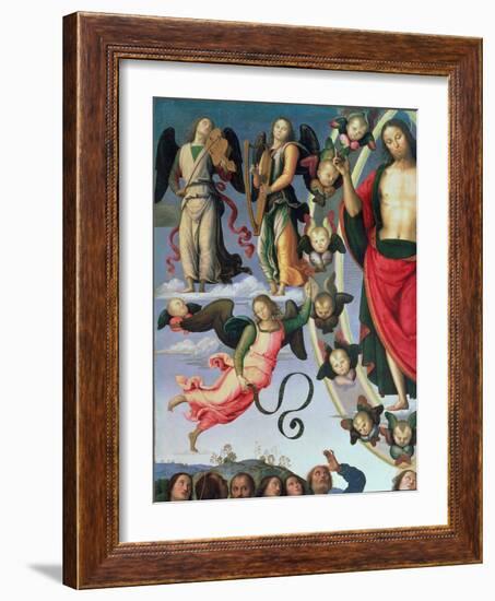 The Ascension of Christ, Detail of Christ and Musician Angels, Upper Right Section, 1495-98-Pietro Perugino-Framed Giclee Print