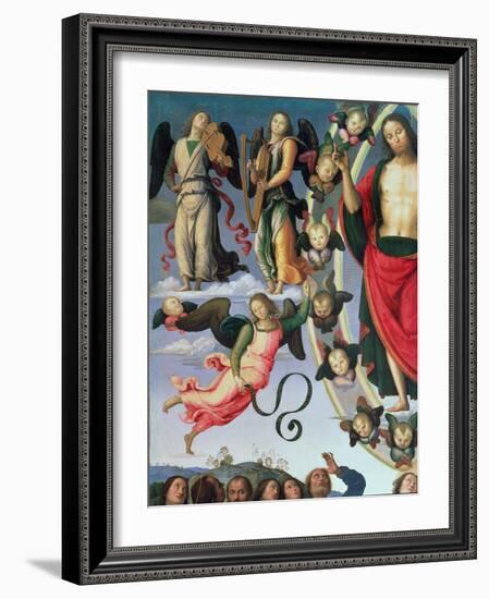 The Ascension of Christ, Detail of Christ and Musician Angels, Upper Right Section, 1495-98-Pietro Perugino-Framed Giclee Print