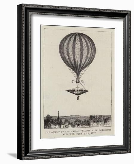 The Ascent of the Nassau Balloon with Parachute Attached, 24 July 1837-null-Framed Giclee Print