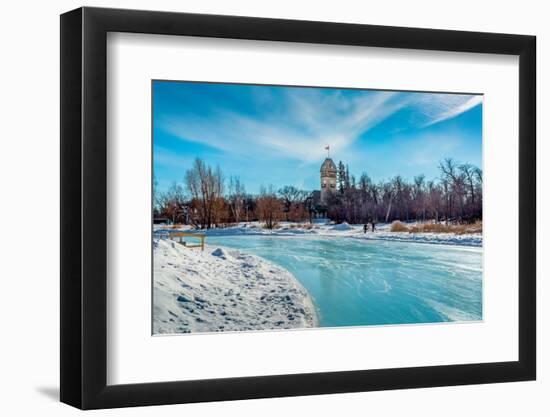 The Assiniboine Park Pavilion seen across the Duck Pond skating rink at Assiniboine Park-Barry Davis-Framed Photographic Print