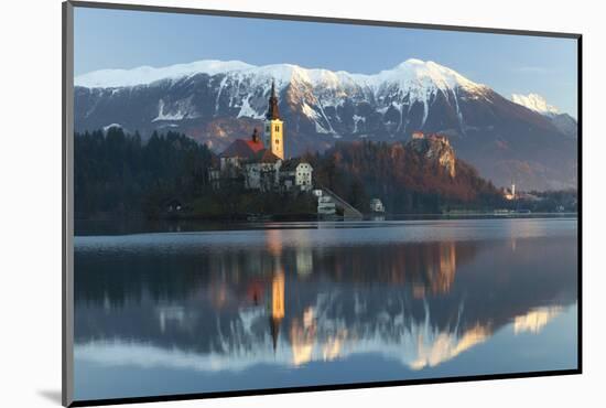 The Assumption of Mary Pilgrimage Church on Lake Bled and Bled Castle, Bled, Slovenia, Europe-Miles Ertman-Mounted Photographic Print