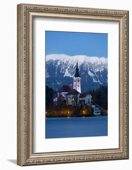 The Assumption of Mary Pilgrimage Church on Lake Bled at Dusk, Bled, Slovenia, Europe-Miles Ertman-Framed Photographic Print