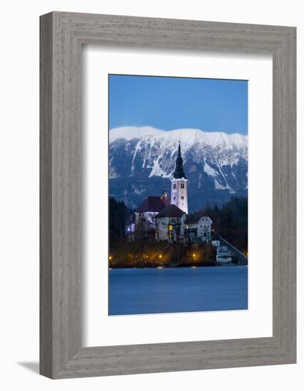 The Assumption of Mary Pilgrimage Church on Lake Bled at Dusk, Bled, Slovenia, Europe-Miles Ertman-Framed Photographic Print