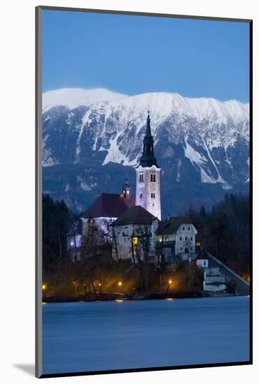 The Assumption of Mary Pilgrimage Church on Lake Bled at Dusk, Bled, Slovenia, Europe-Miles Ertman-Mounted Photographic Print