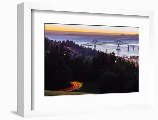 The Astoria-Megler Bridge over the Columbia River & the town of Astoria, Oregon, USA-Mark A Johnson-Framed Premium Photographic Print