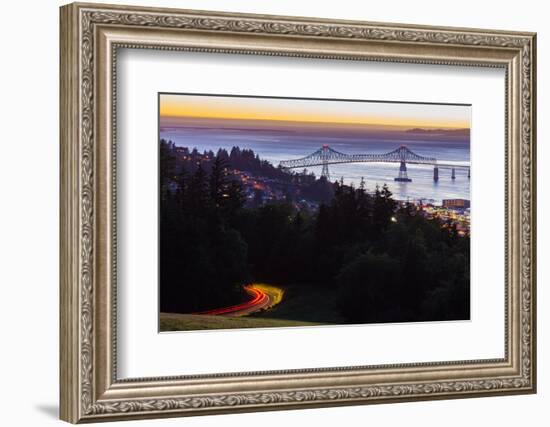 The Astoria-Megler Bridge over the Columbia River & the town of Astoria, Oregon, USA-Mark A Johnson-Framed Photographic Print