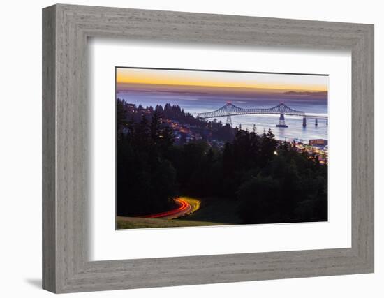 The Astoria-Megler Bridge over the Columbia River & the town of Astoria, Oregon, USA-Mark A Johnson-Framed Photographic Print