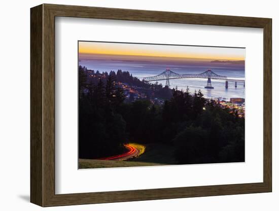 The Astoria-Megler Bridge over the Columbia River & the town of Astoria, Oregon, USA-Mark A Johnson-Framed Photographic Print