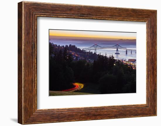 The Astoria-Megler Bridge over the Columbia River & the town of Astoria, Oregon, USA-Mark A Johnson-Framed Photographic Print