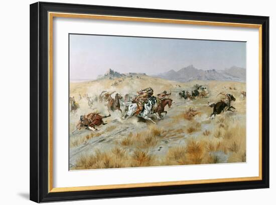 The Attack, 1897-Charles Marion Russell-Framed Giclee Print