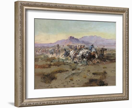 The Attack, 1900-Charles Marion Russell-Framed Giclee Print