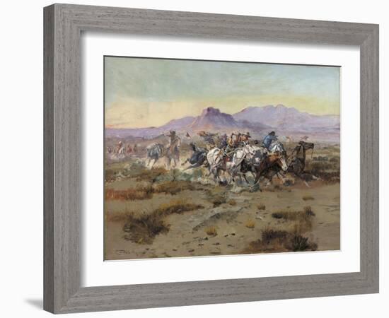 The Attack, 1900-Charles Marion Russell-Framed Giclee Print