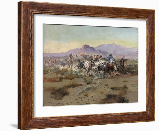 The Attack, 1900-Charles Marion Russell-Framed Giclee Print