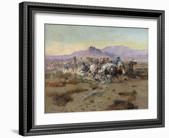 The Attack, 1900-Charles Marion Russell-Framed Giclee Print