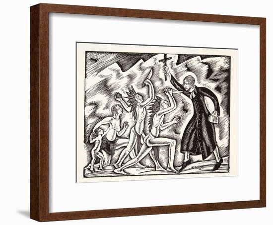The Attack, from the Travels and Sufferings of Father Jean De Brebeuf, 1938-Eric Gill-Framed Giclee Print
