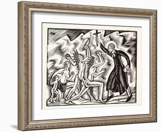 The Attack, from the Travels and Sufferings of Father Jean De Brebeuf, 1938-Eric Gill-Framed Giclee Print