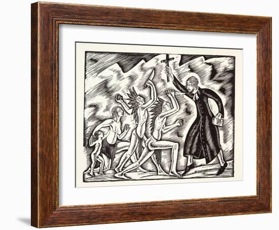 The Attack, from the Travels and Sufferings of Father Jean De Brebeuf, 1938-Eric Gill-Framed Giclee Print