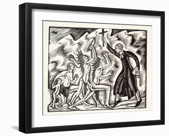 The Attack, from the Travels and Sufferings of Father Jean De Brebeuf, 1938-Eric Gill-Framed Giclee Print