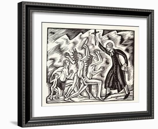 The Attack, from the Travels and Sufferings of Father Jean De Brebeuf, 1938-Eric Gill-Framed Giclee Print