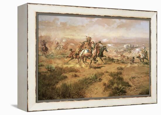 The Attack on the Wagon Train-Charles Marion Russell-Framed Stretched Canvas