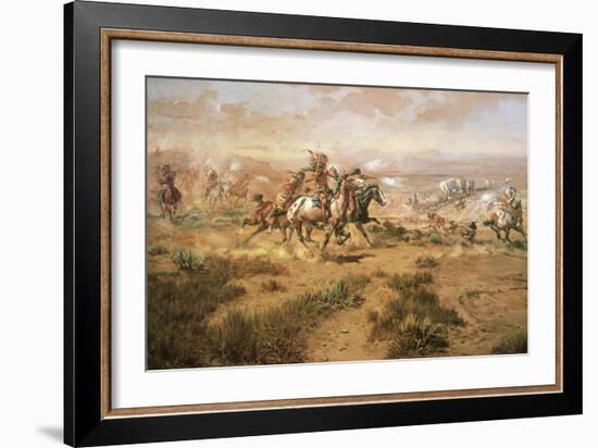 The Attack on the Wagon Train-Charles Marion Russell-Framed Art Print