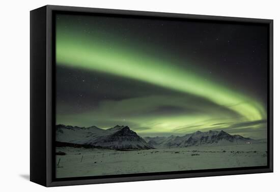 The Aurora Borealis in Iceland with Mountains in the Background-Alex Saberi-Framed Premier Image Canvas