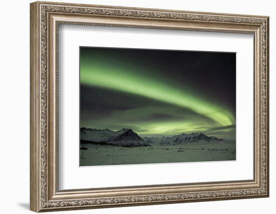 The Aurora Borealis in Iceland with Mountains in the Background-Alex Saberi-Framed Photographic Print