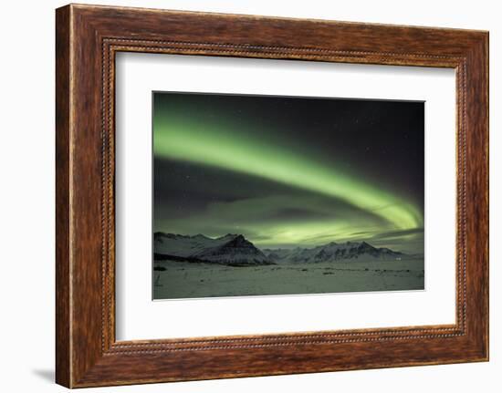 The Aurora Borealis in Iceland with Mountains in the Background-Alex Saberi-Framed Photographic Print