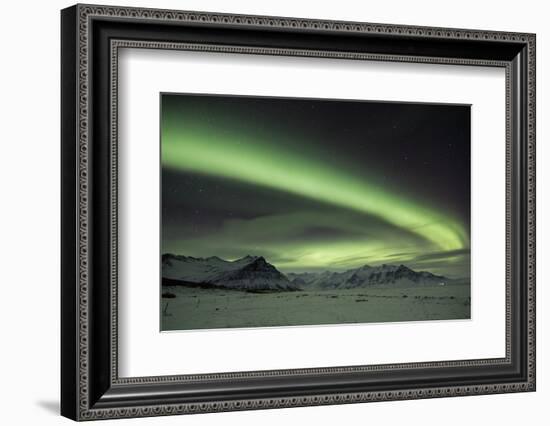 The Aurora Borealis in Iceland with Mountains in the Background-Alex Saberi-Framed Photographic Print