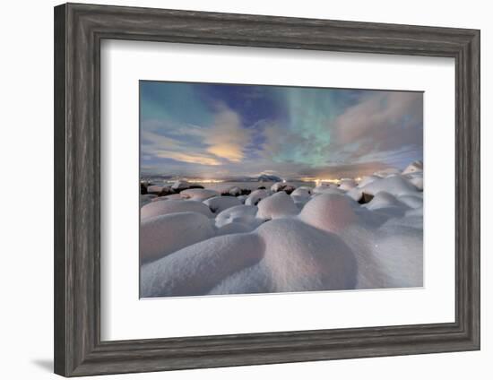 The Aurora Borealis (Northern Lights) Illuminate Snowy Landscape on a Starry Night Stronstad-Roberto Moiola-Framed Photographic Print
