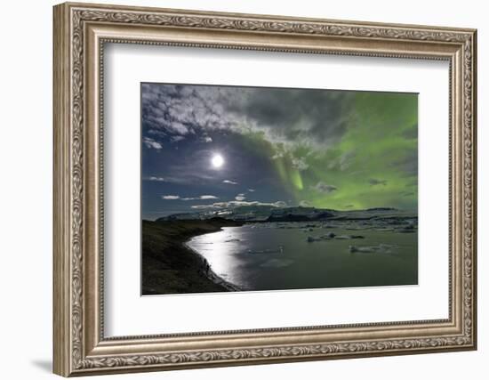 The Aurora Borealis (Northern Lights) over Jokulsarlon Glacial Lagoon, Vatnajokull National Park-Lee Frost-Framed Photographic Print