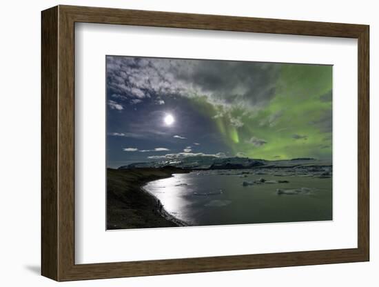 The Aurora Borealis (Northern Lights) over Jokulsarlon Glacial Lagoon, Vatnajokull National Park-Lee Frost-Framed Photographic Print